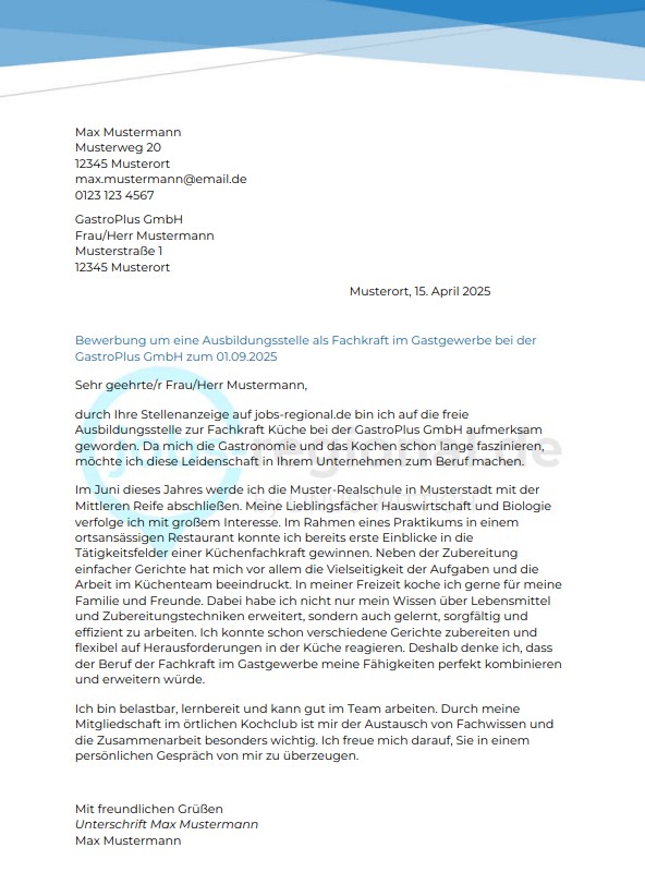 Bewerbung Fachkraft Küche Vorlage Muster