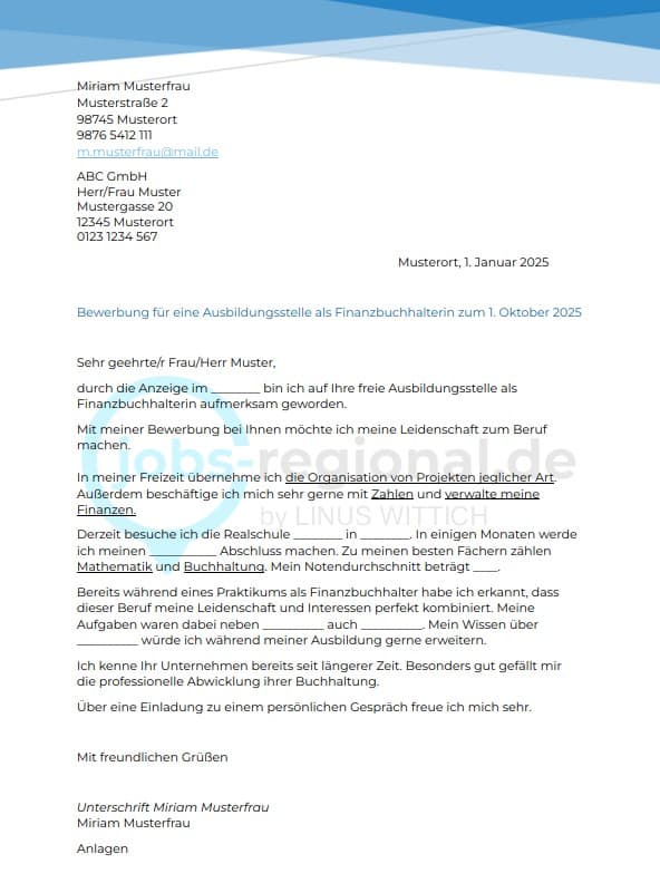 Bewerbung Finanzbuchhalterin Vorlage Muster
