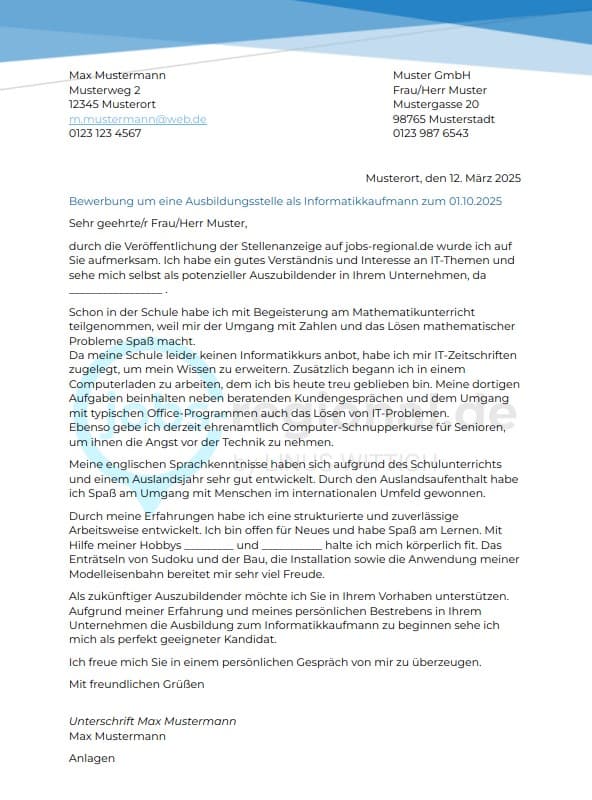 Bewerbung Informatikkaufmann Vorlage Muster