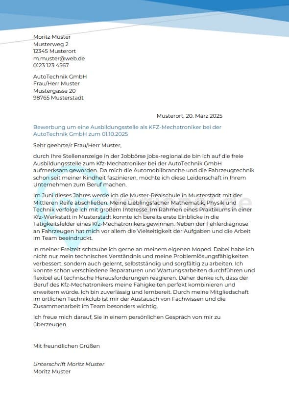 Bewerbung Kfz-Mechatroniker Vorlage Muster