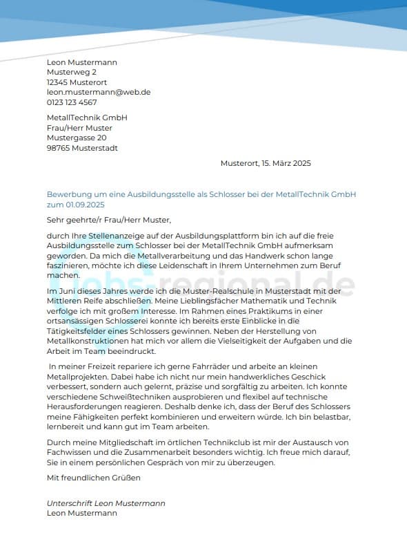 Bewerbung Schlosser Vorlage Muster