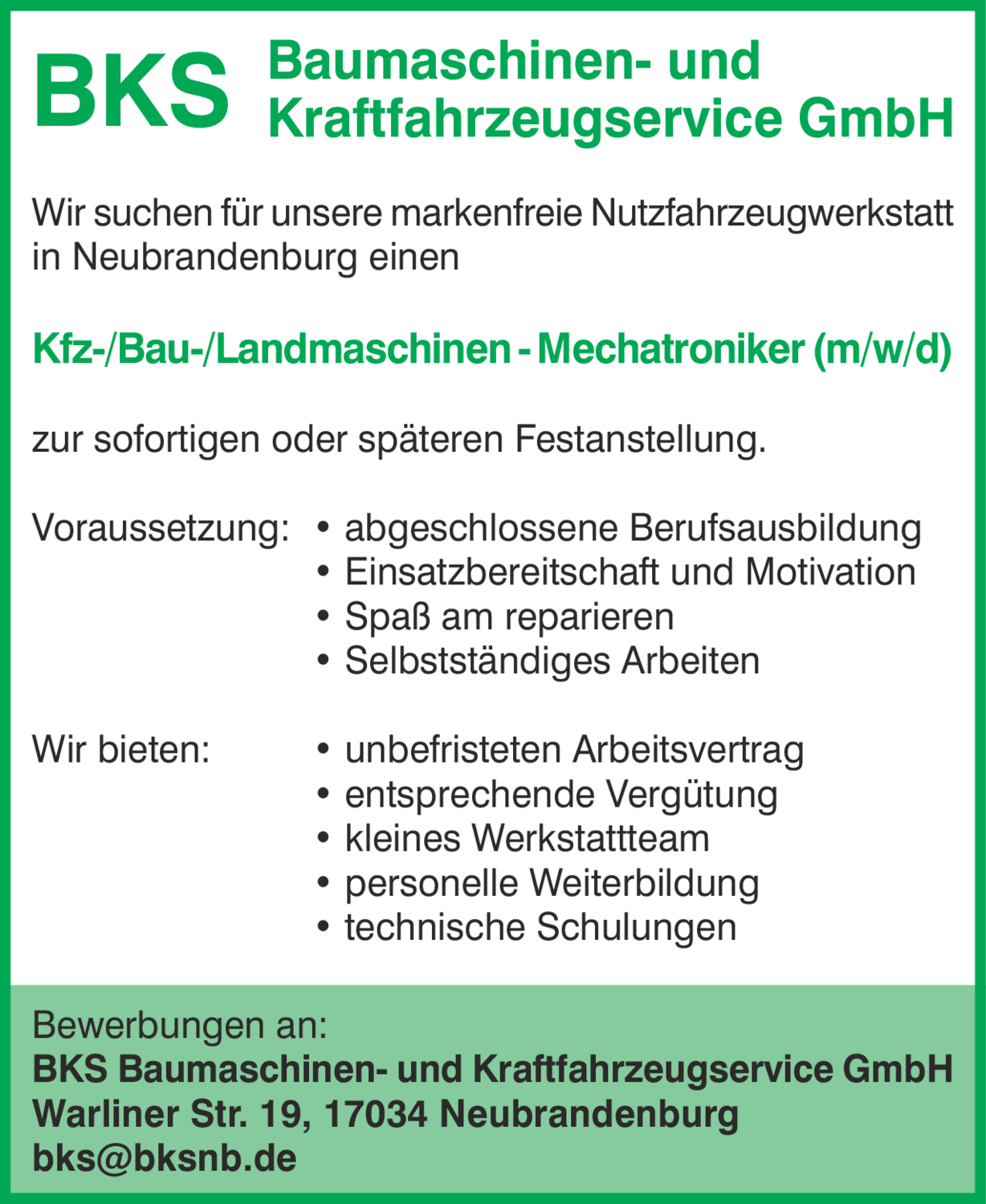 Kfz-/Bau-/Landmaschinen - Mechatroniker (m/w/d)