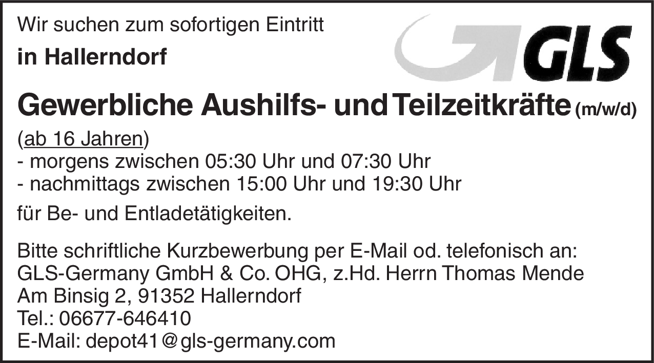 Gewerbliche Aushilfs- und Teilzeitkräfte (m/w/d)