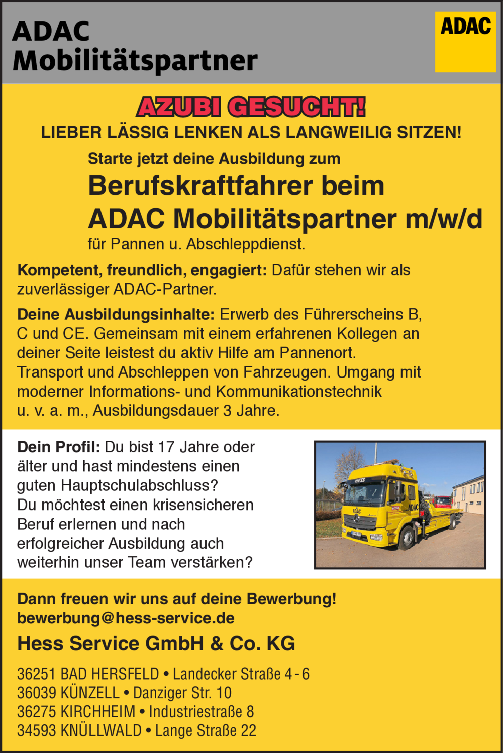 Berufskraftfahrer beim ADAC Mobilitätspartner (m/w/d)