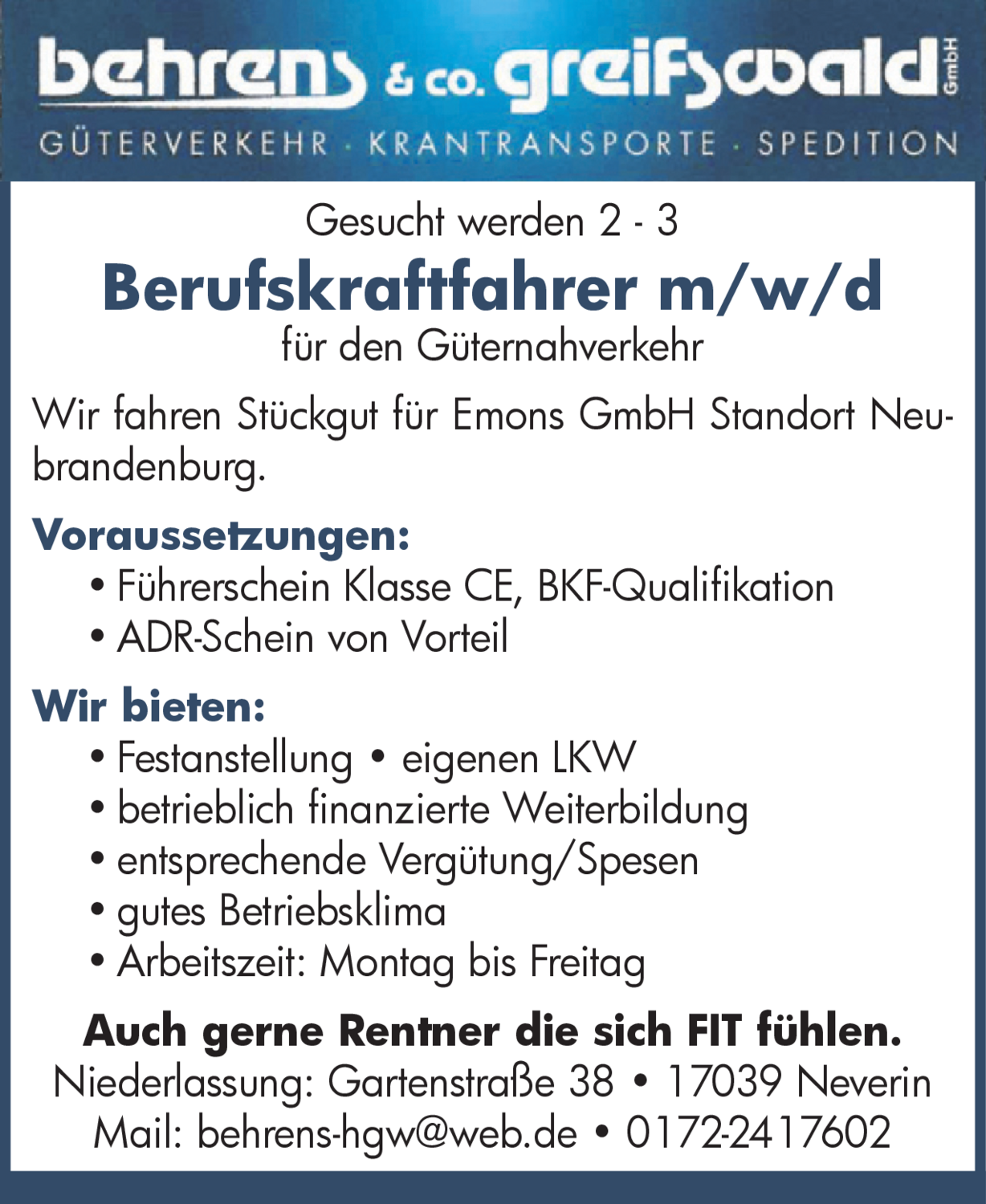 Berufskraftfahrer m/w/d
