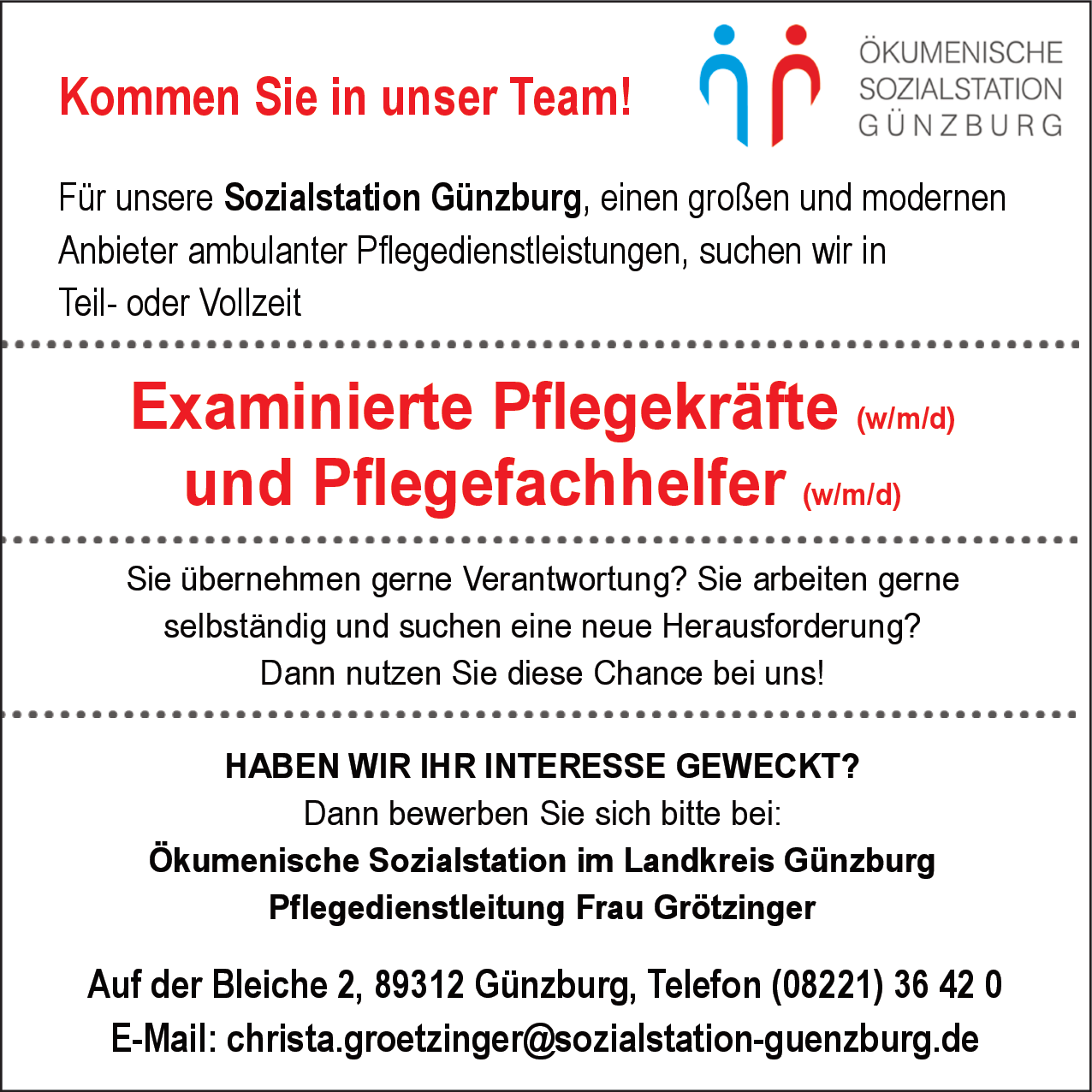Examinierte Pflegekräfte (w/m/d)