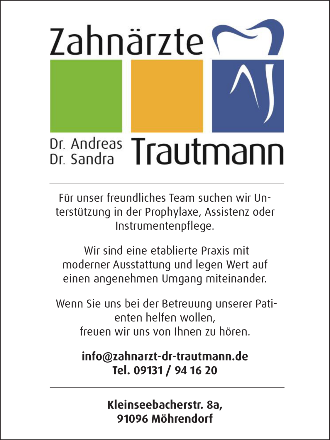 Unterstützung in der Prophylaxe, Assistenz oder Instrumentenpflege