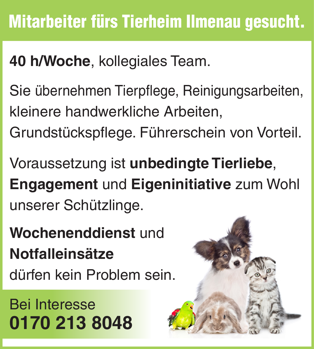 Mitarbeiter fürs Tierheim (m/w/d)