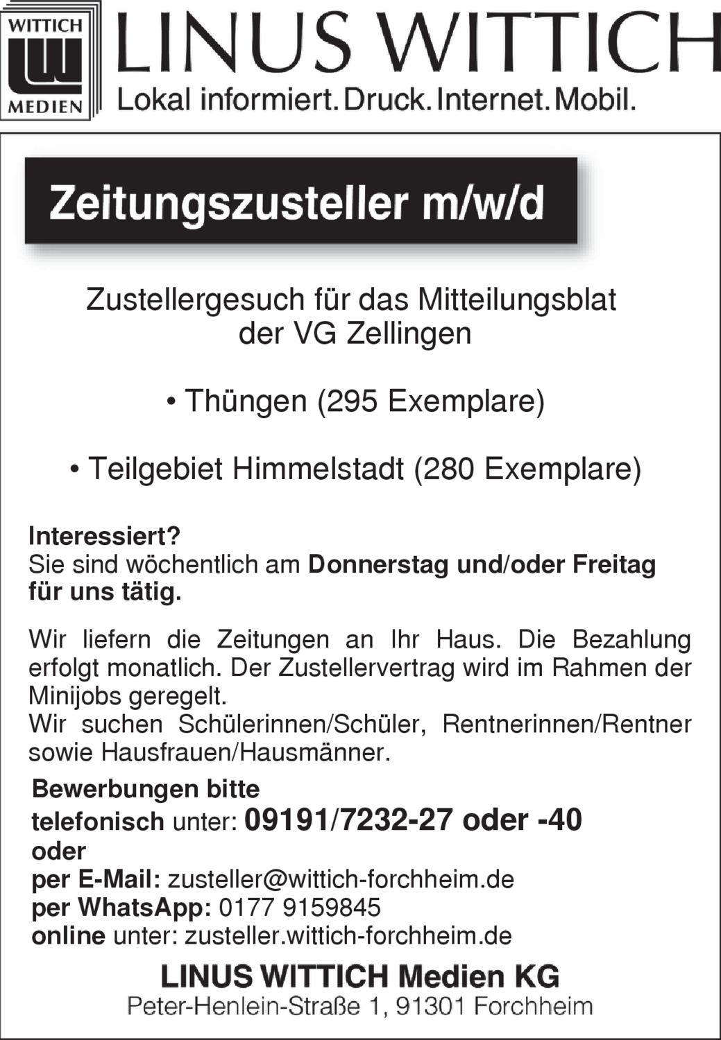 Zeitungszusteller (m/w/d)