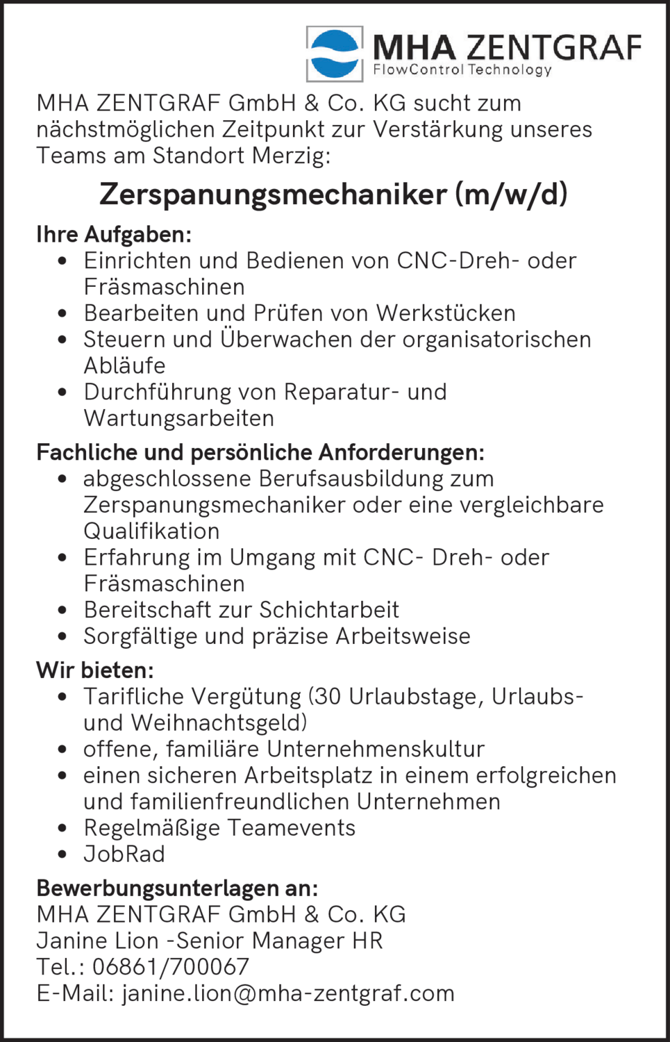 Zerspanungsmechaniker (m/w/d)
