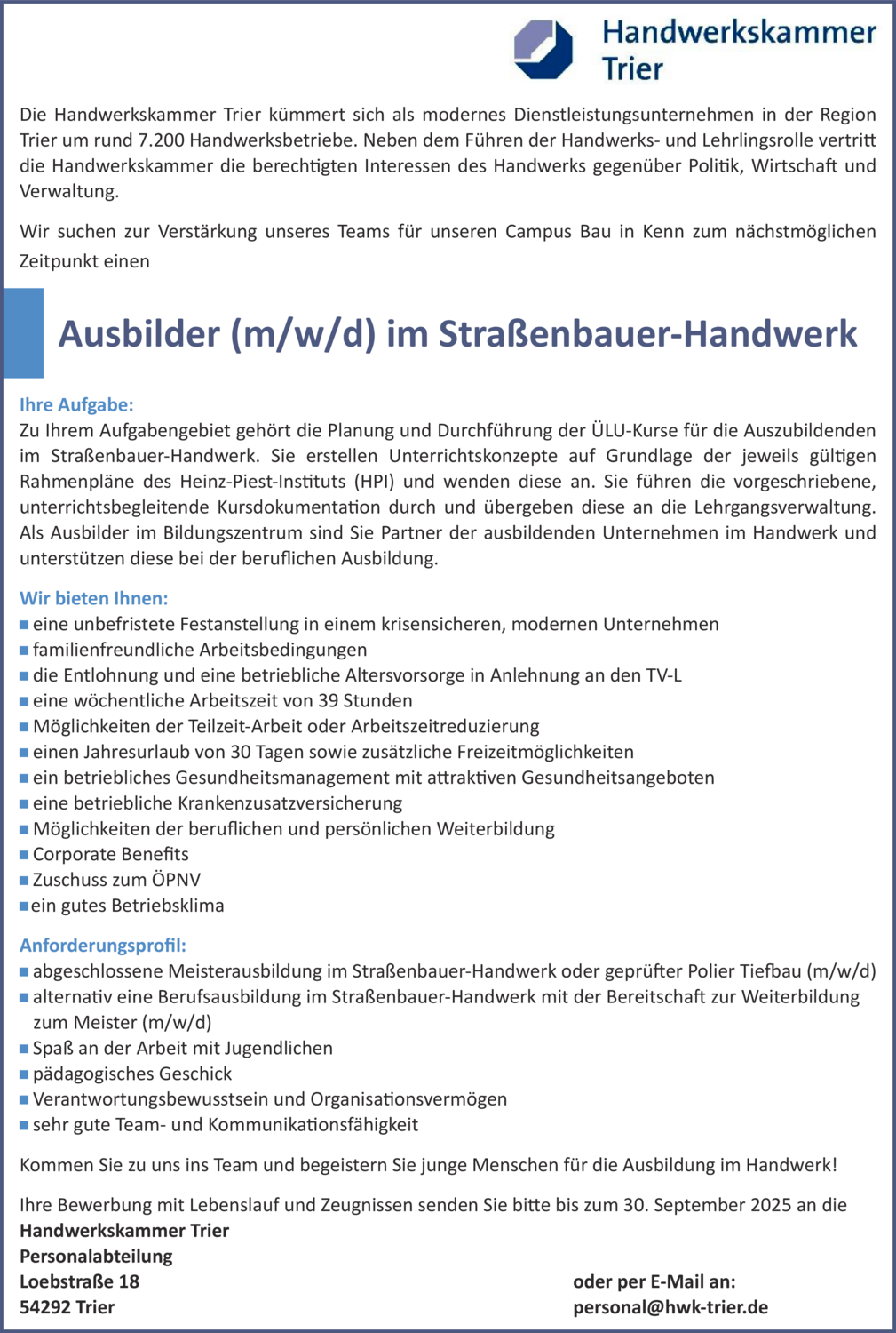 Ausbilder (m/w/d) im Straßenbauer-Handwerk