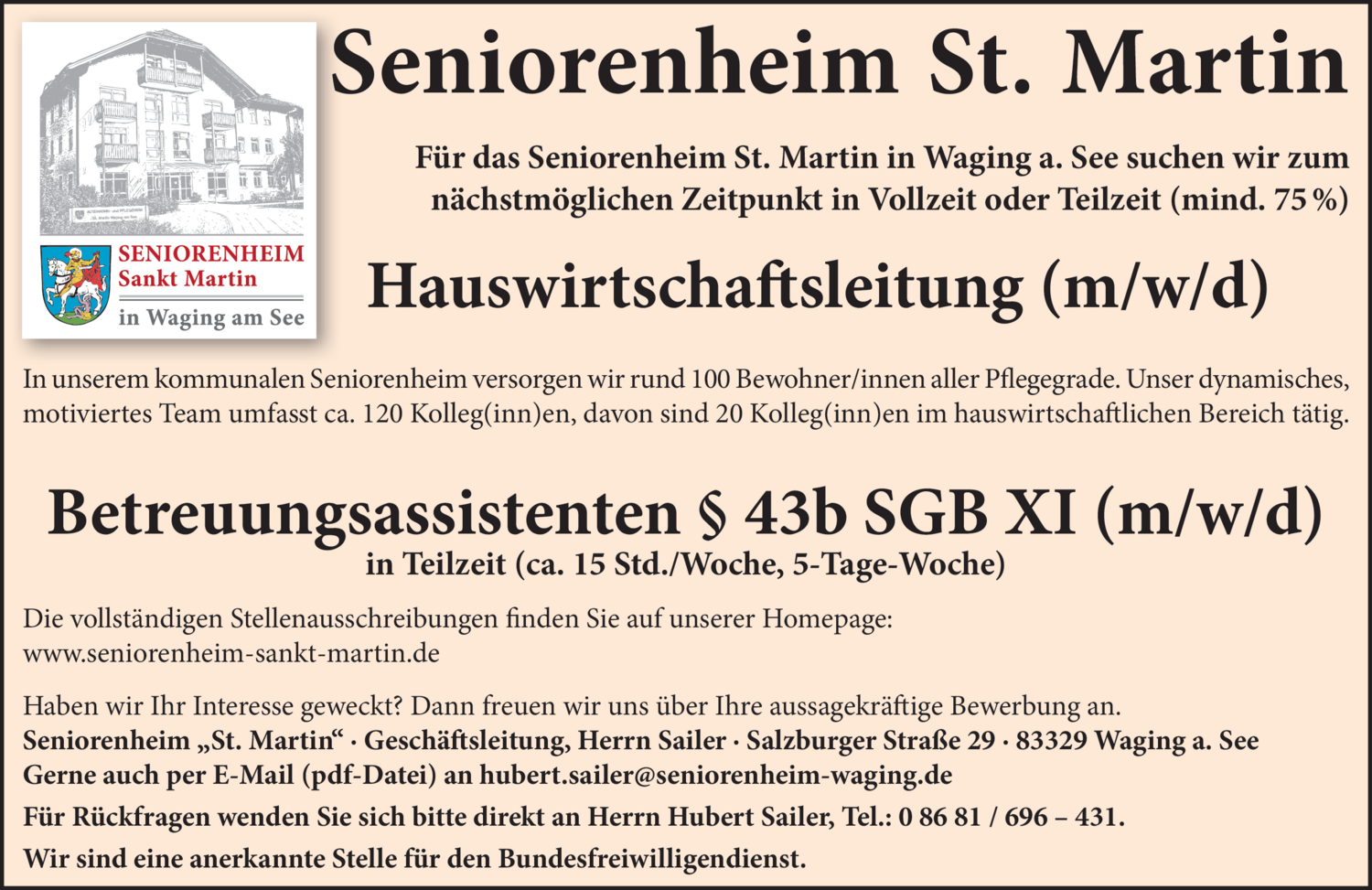 Hauswirtschaftsleitung (m/w/d)