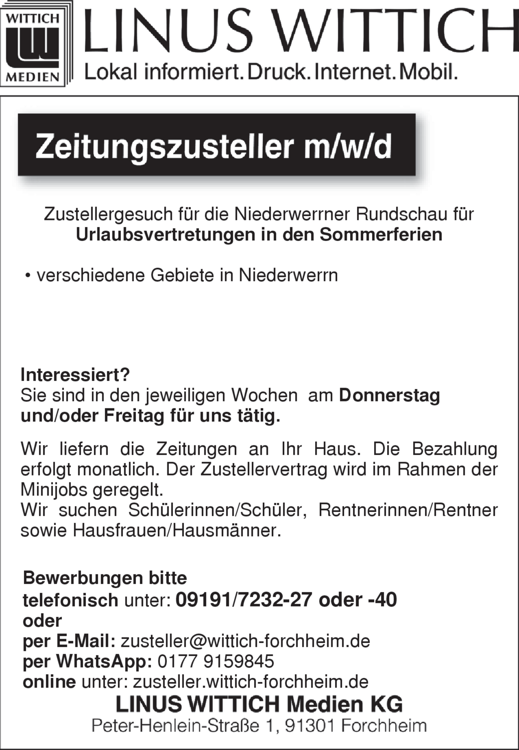 Zeitungszusteller (m/w/d)