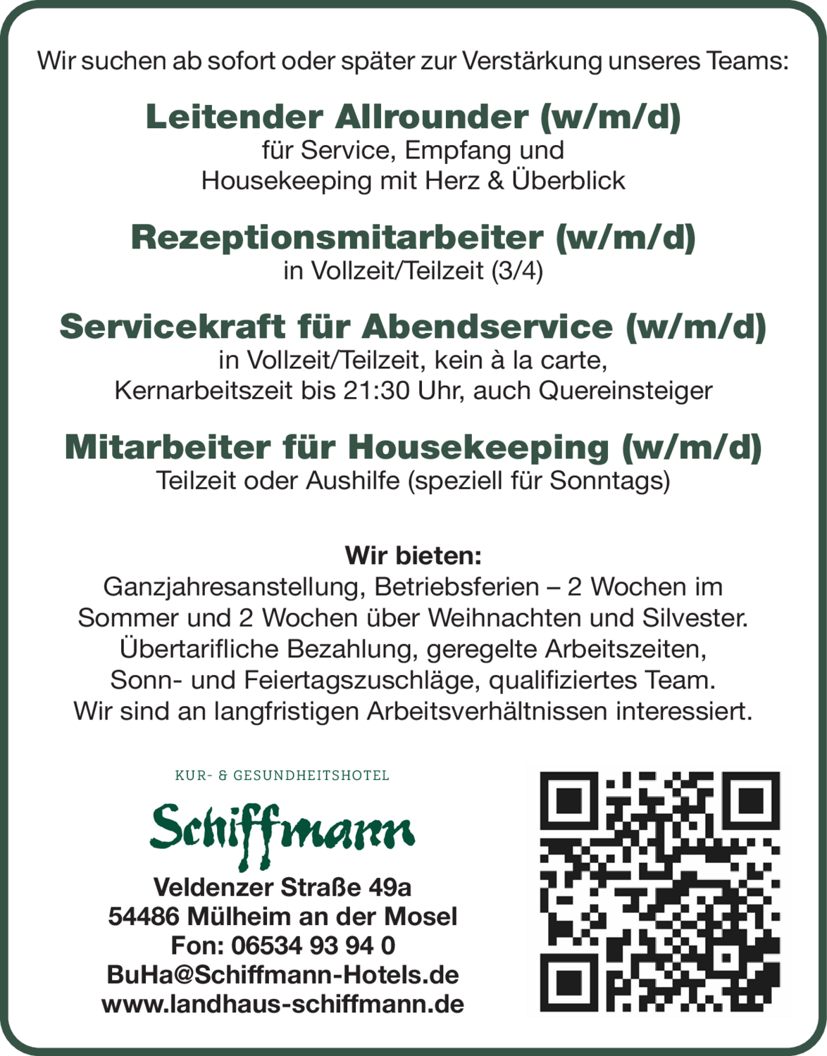 Rezeptionsmitarbeiter (w/m/d)