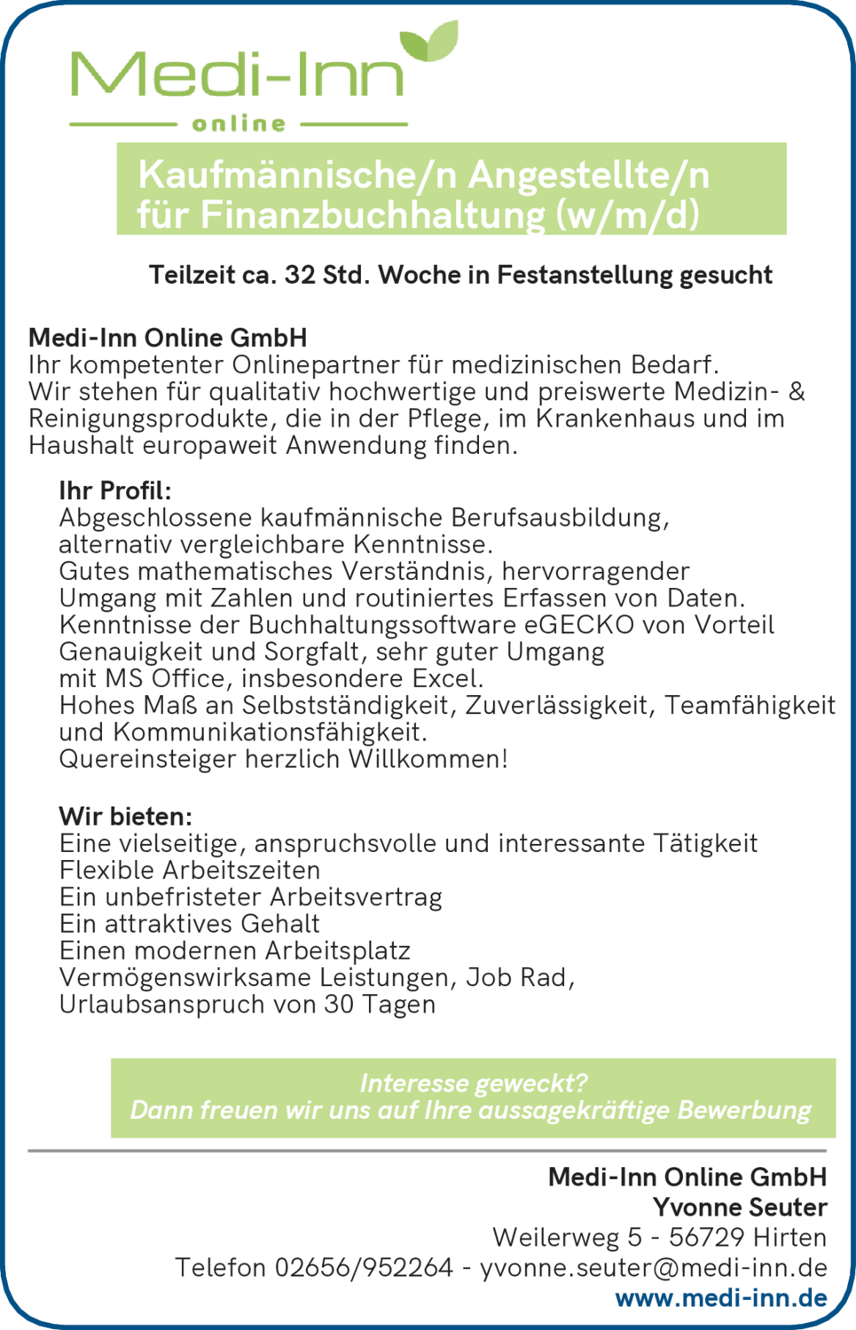 Kaufmännische Angestellte für Finanzbuchhaltung (w/m/d)
