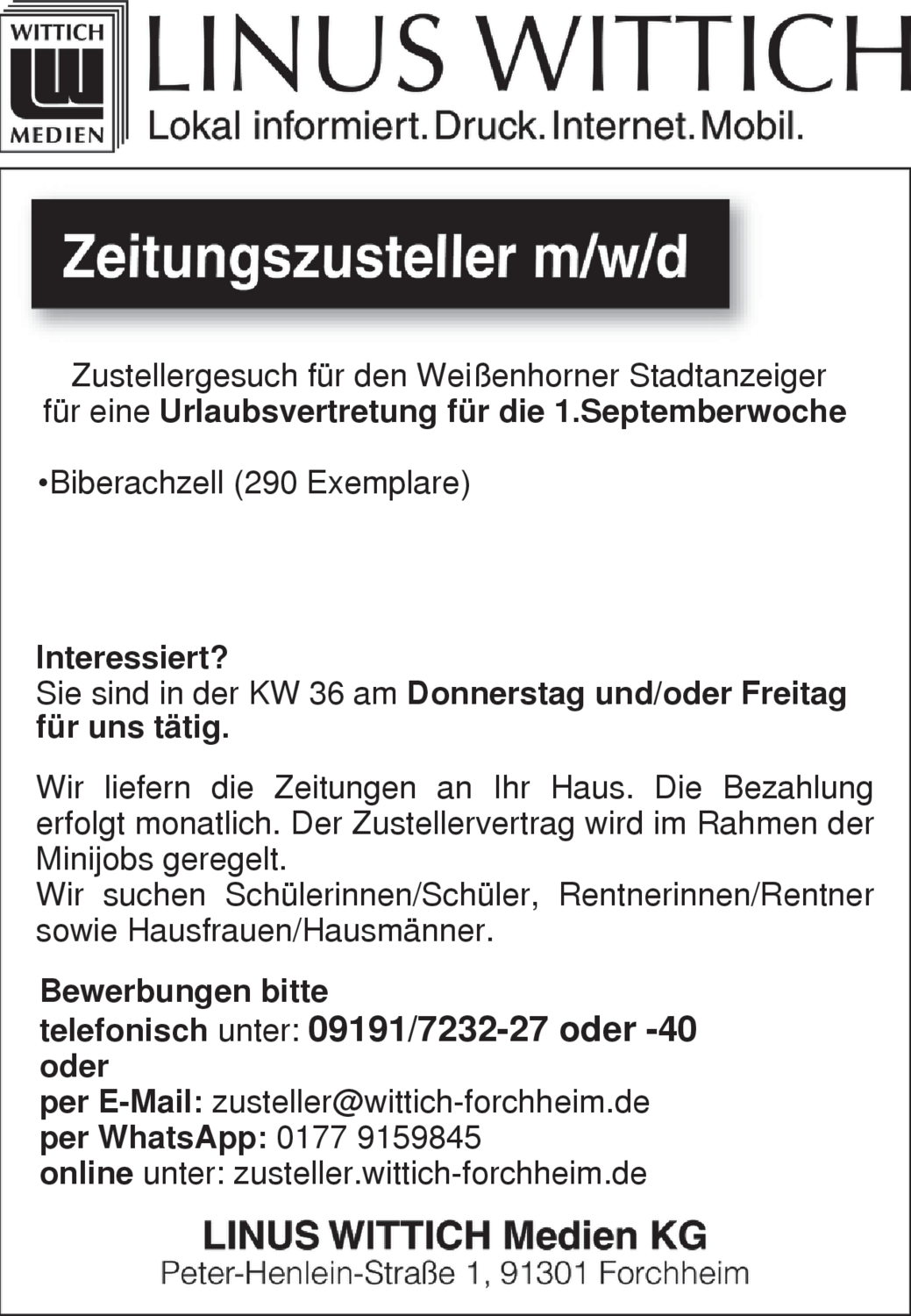 Zeitungszusteller (m/w/d)