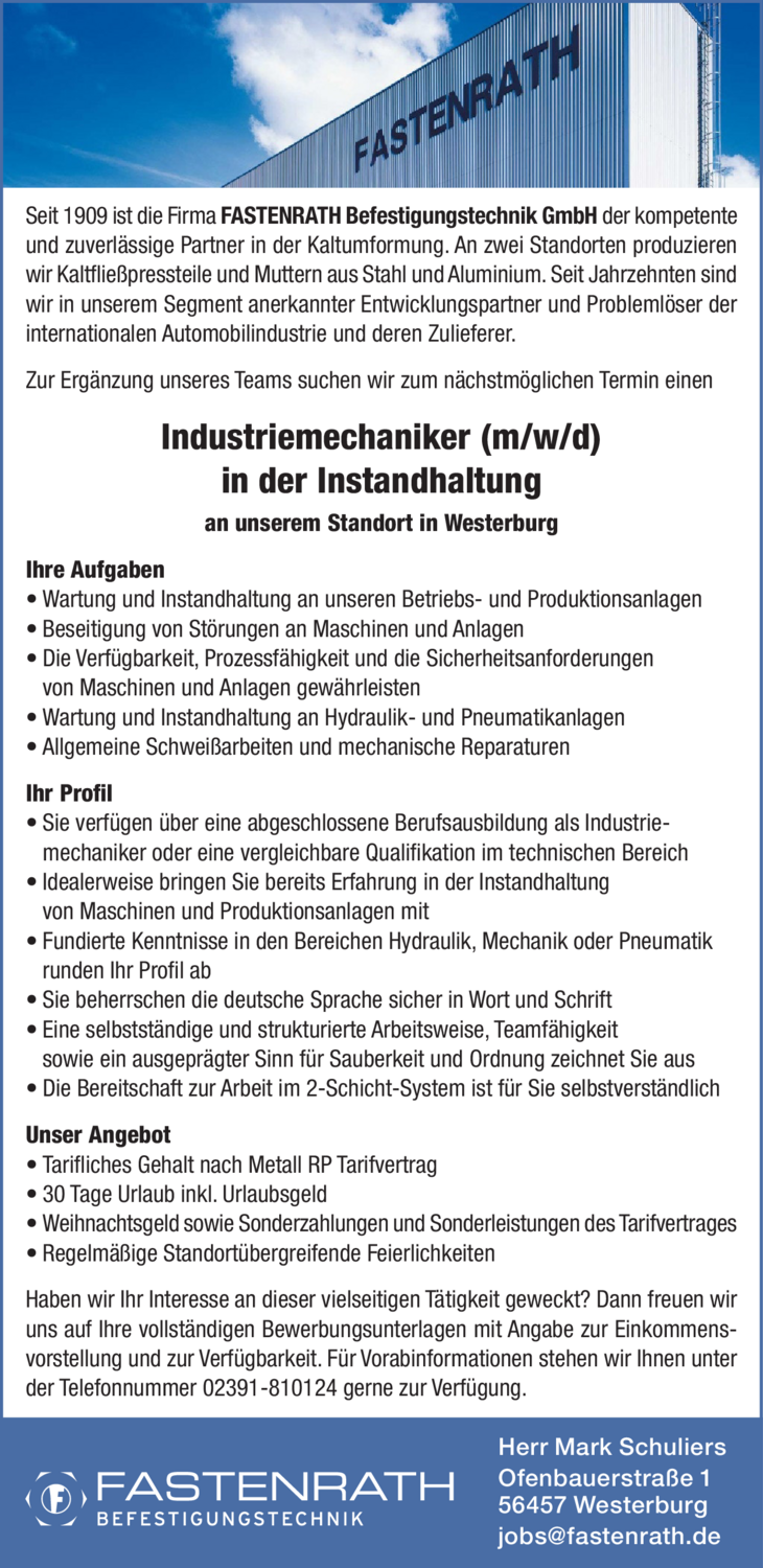Industriemechaniker (m/w/d)