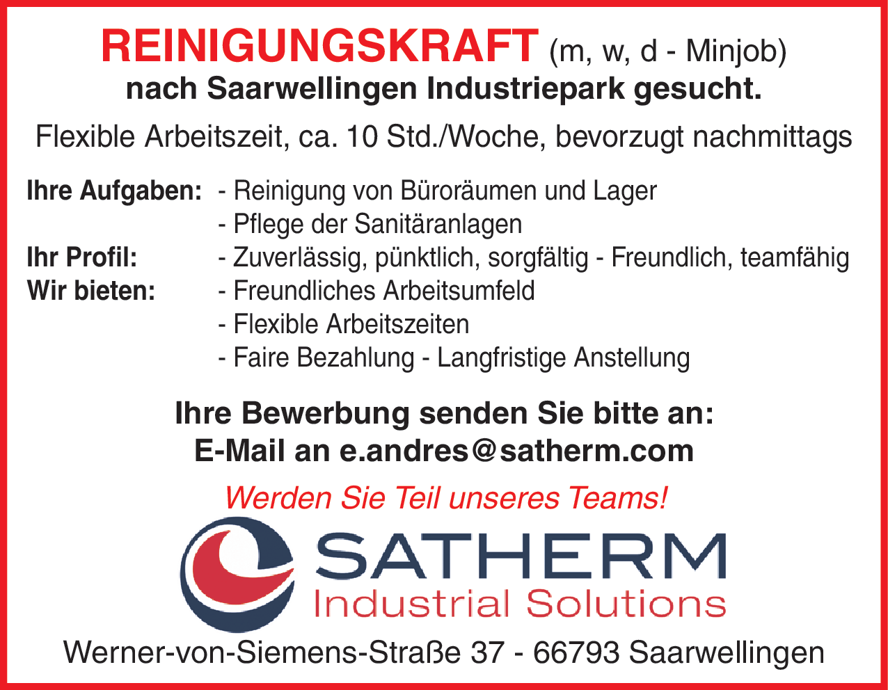 Reinigungskraft (m/w/d - Minijob)