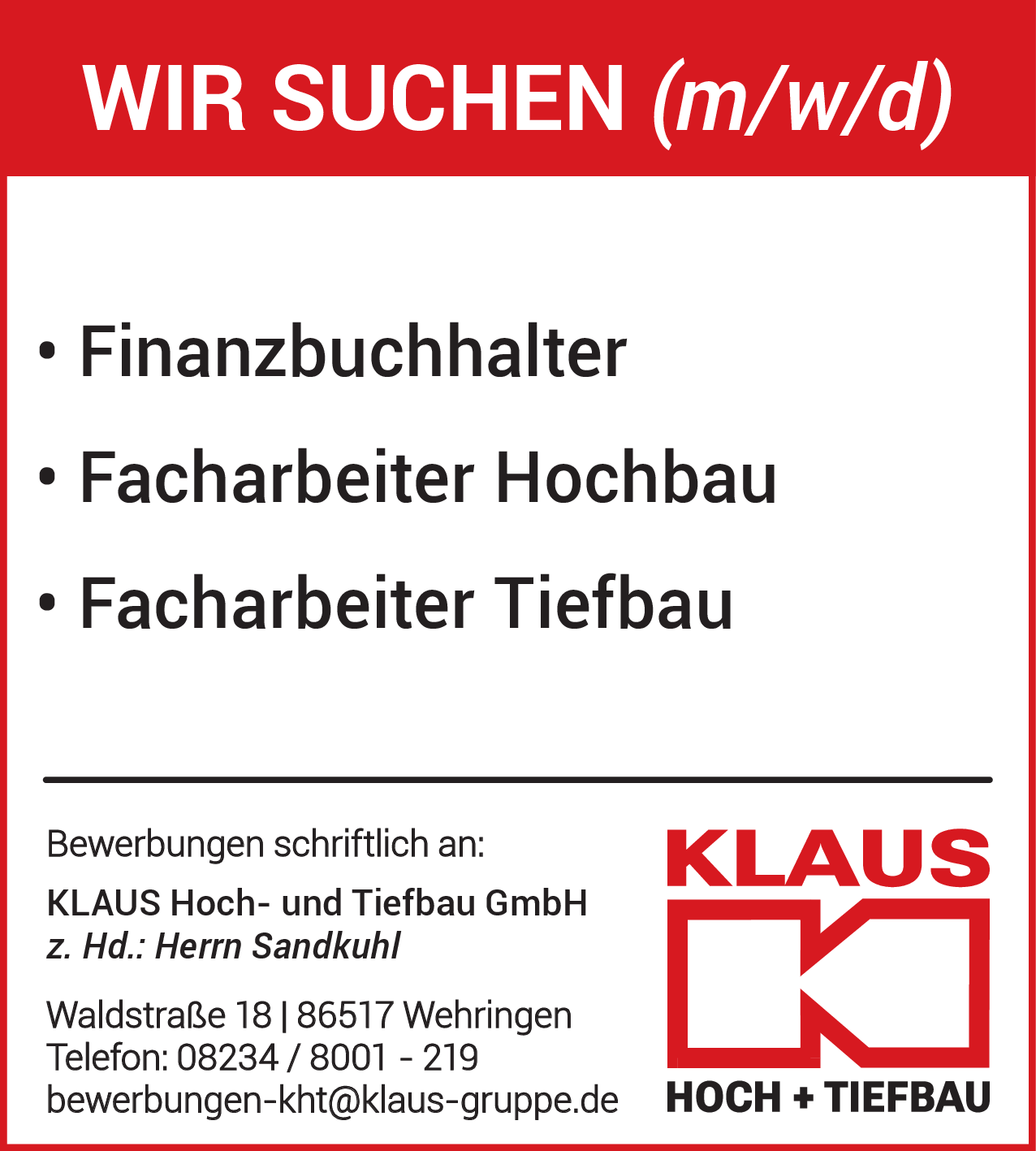 Facharbeiter Hochbau (m/w/d)