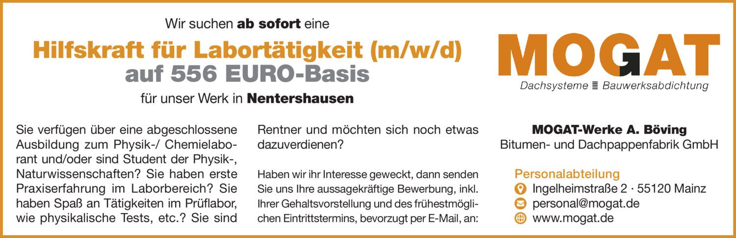 Hilfskraft für Labortätigkeit (m/w/d)