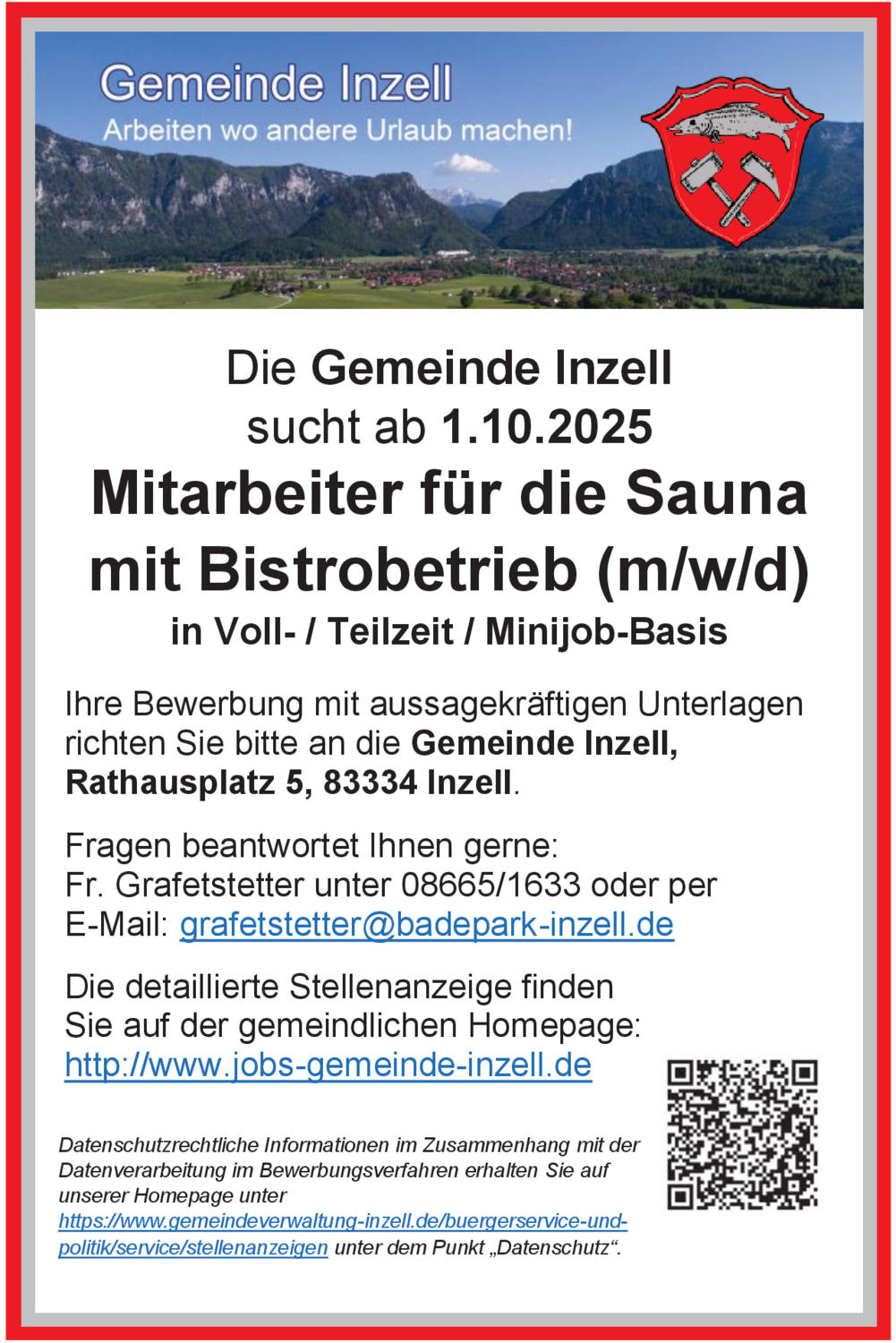 Mitarbeiter für die Sauna mit Bistrobetrieb (m/w/d)