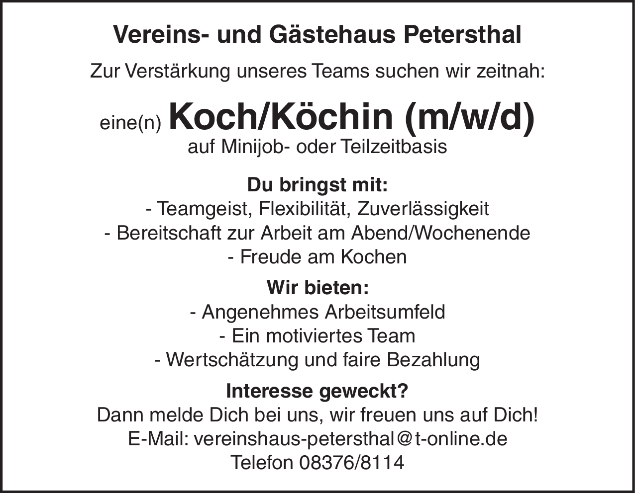 Koch/Köchin (m/w/d)