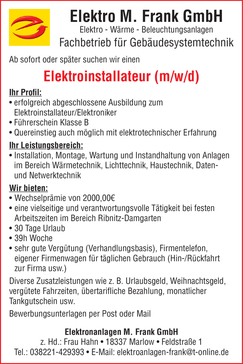 Elektroinstallateur (m/w/d)