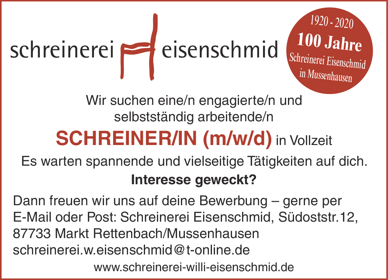 Schreiner/in (m/w/d)