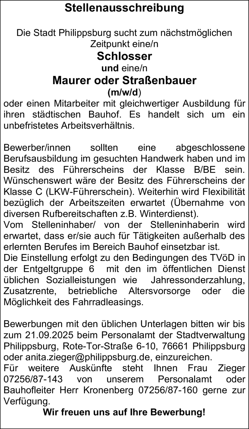 Maurer oder Straßenbauer (m/w/d)
