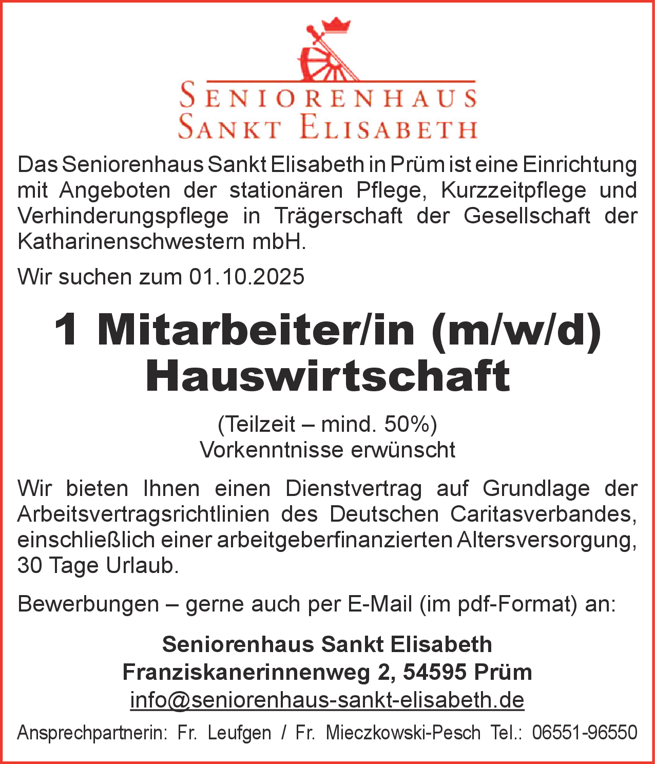 Mitarbeiter/in (m/w/d) Hauswirtschaft