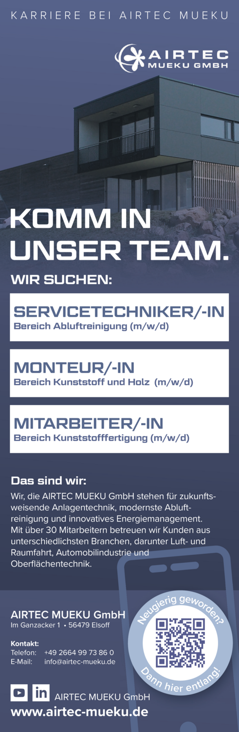 Servicetechniker/in Bereich Abluftreinigung (m/w/d)
