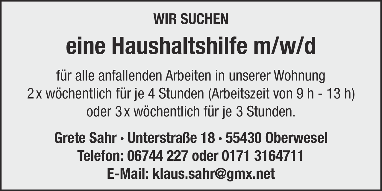Haushaltshilfe (m/w/d)
