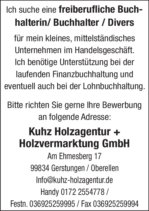 Freiberufliche Buchhalterin/Buchhalter/Divers