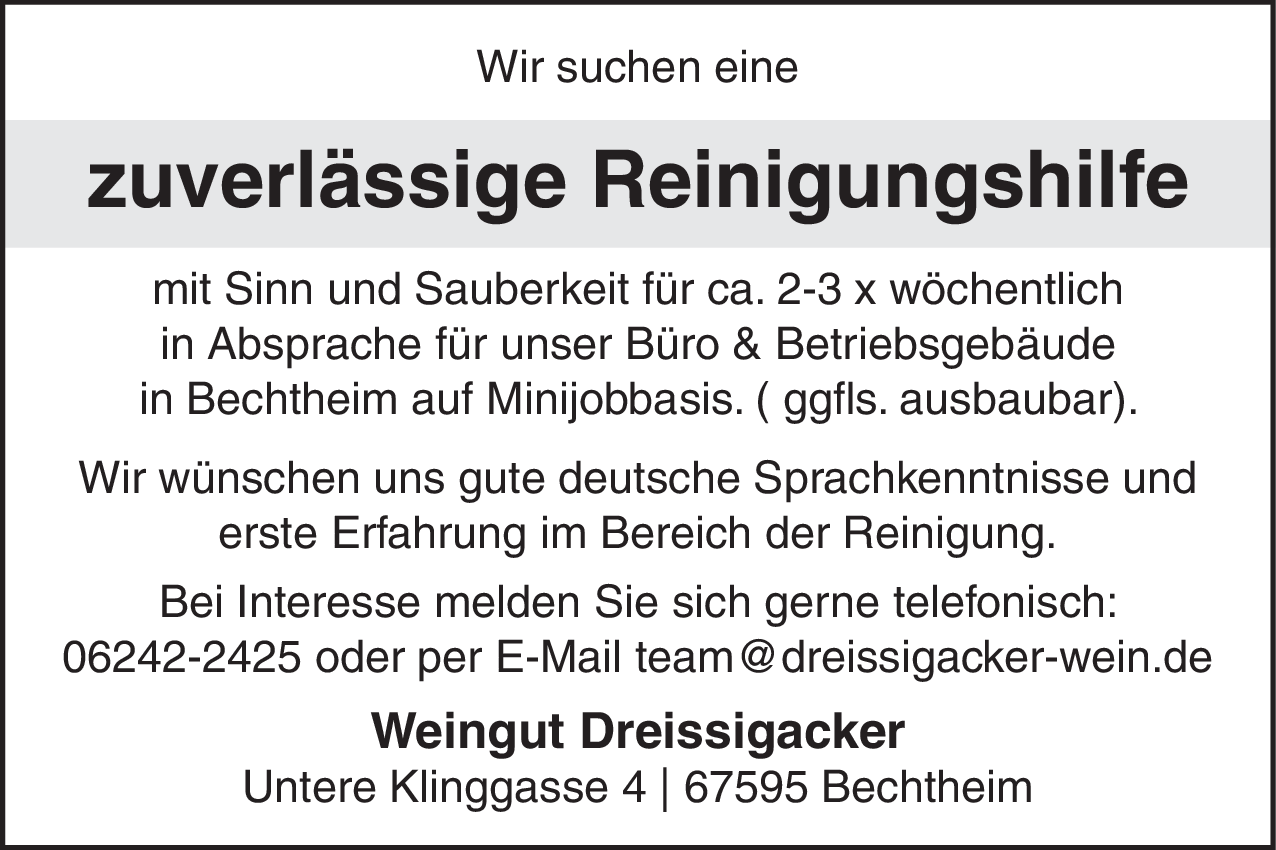 Reinigungshilfe (m/w/d)