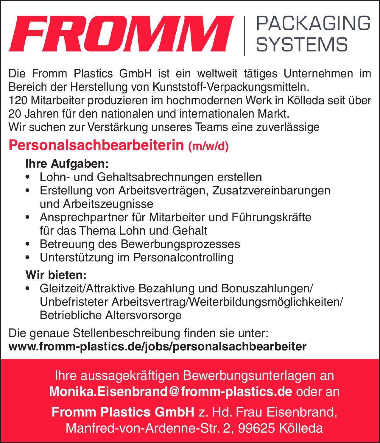 Personalsachbearbeiterin (m/w/d)
