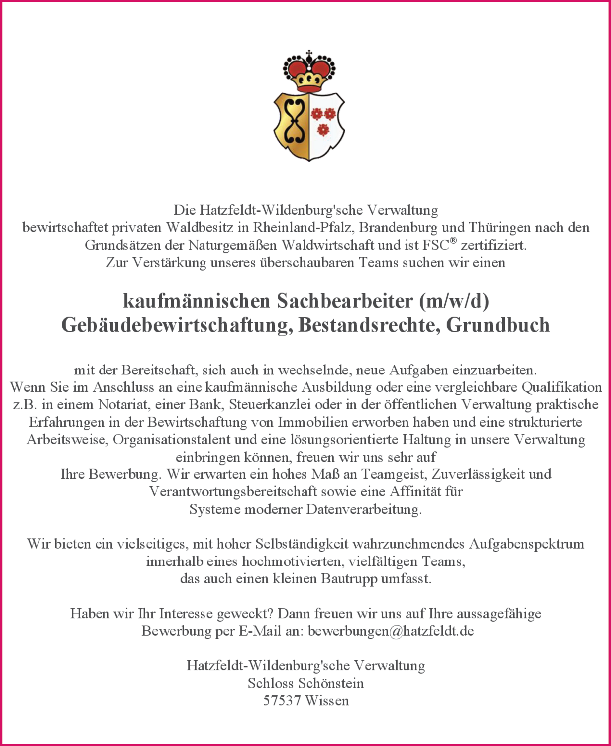 Kaufmännischer Sachbearbeiter (m/w/d) Gebäudebewirtschaftung, Bestandsrechte, Grundbuch