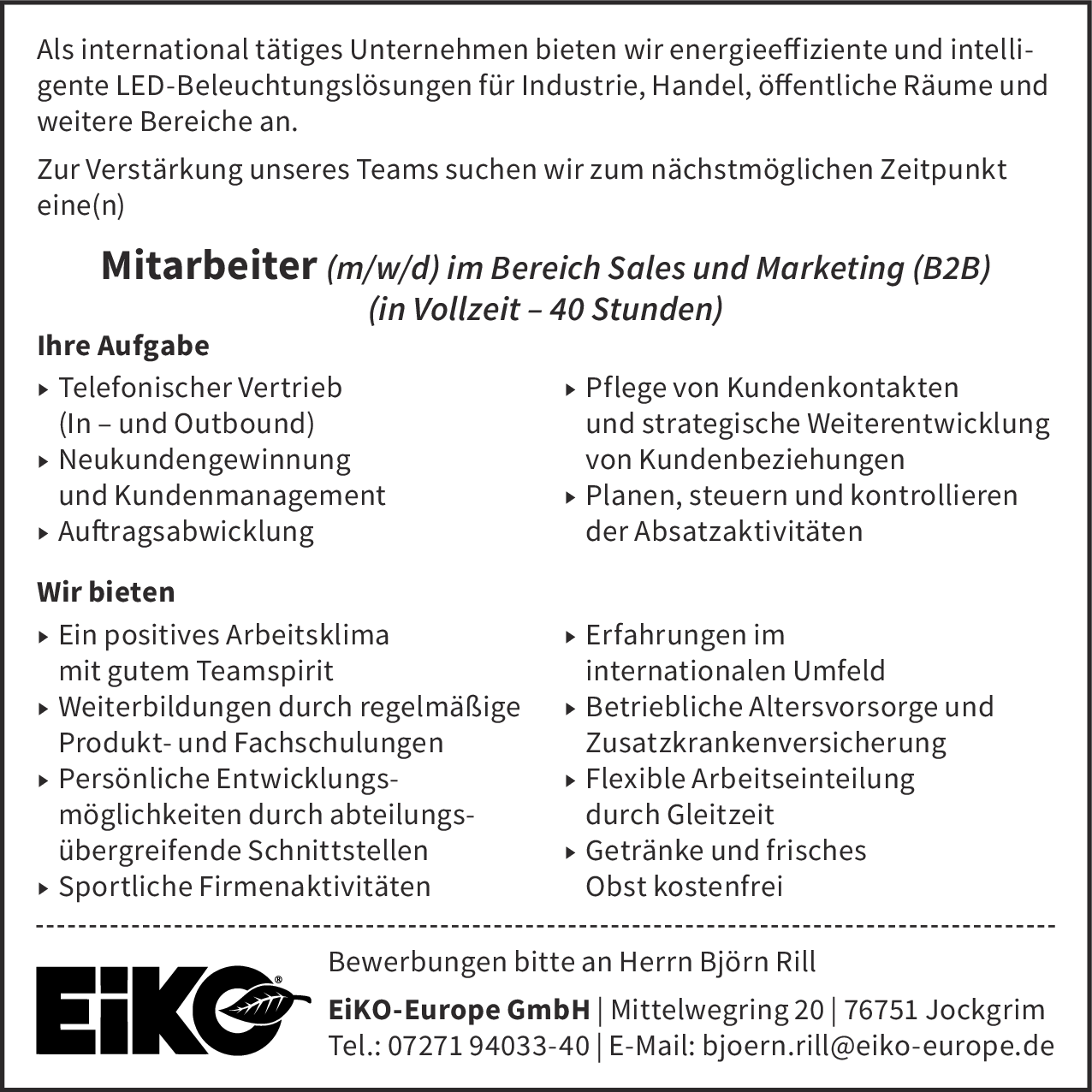 Mitarbeiter (m/w/d) im Bereich Sales und Marketing (B2B)