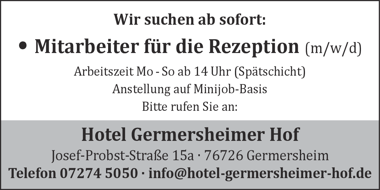 Mitarbeiter für die Rezeption (m/w/d)