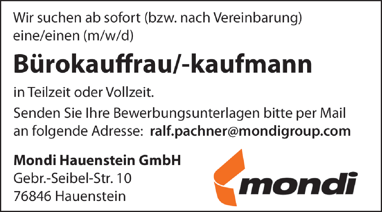 Bürokauffrau/-kaufmann (m/w/d)