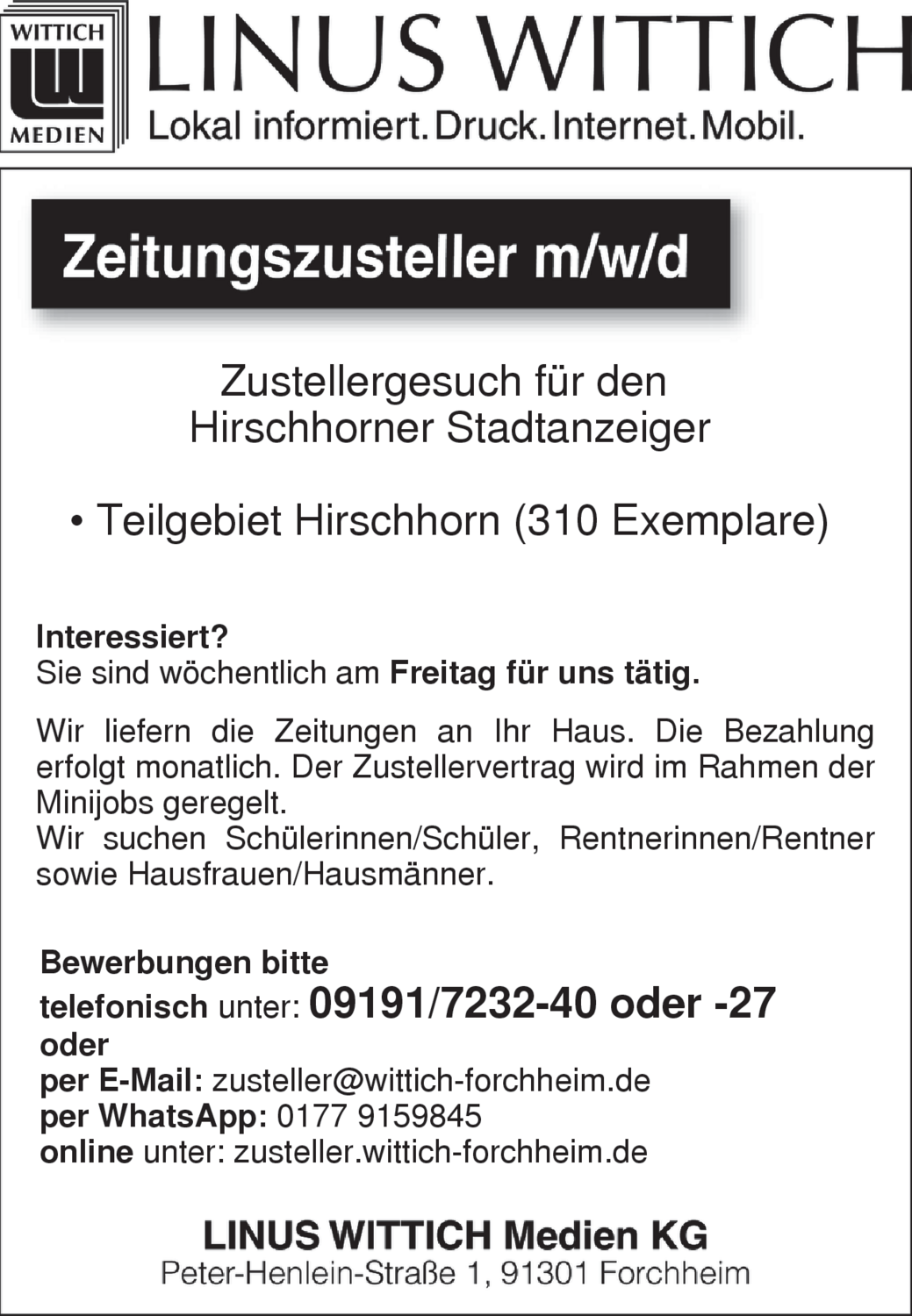 Zeitungszusteller (m/w/d)