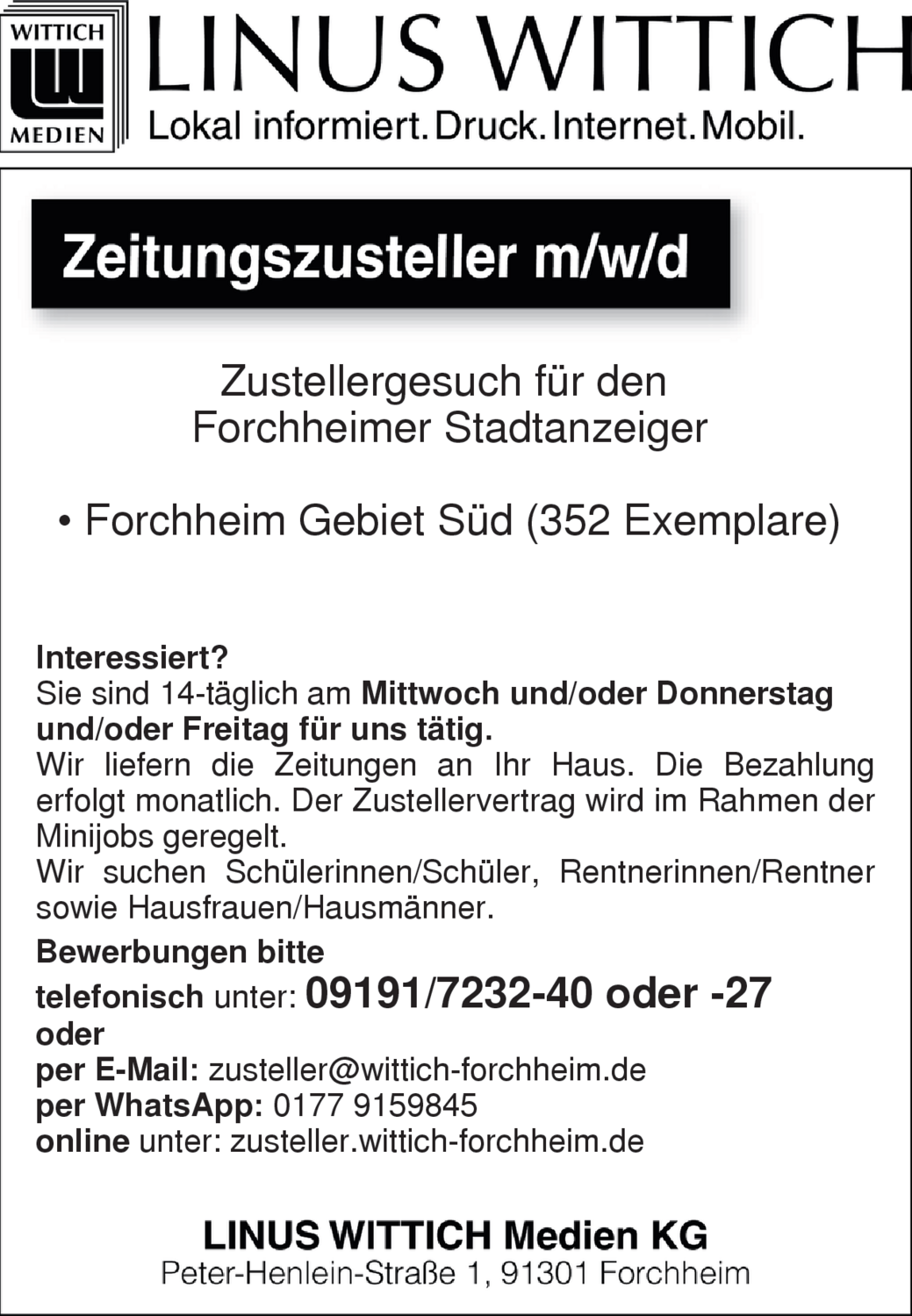 Zeitungszusteller (m/w/d)