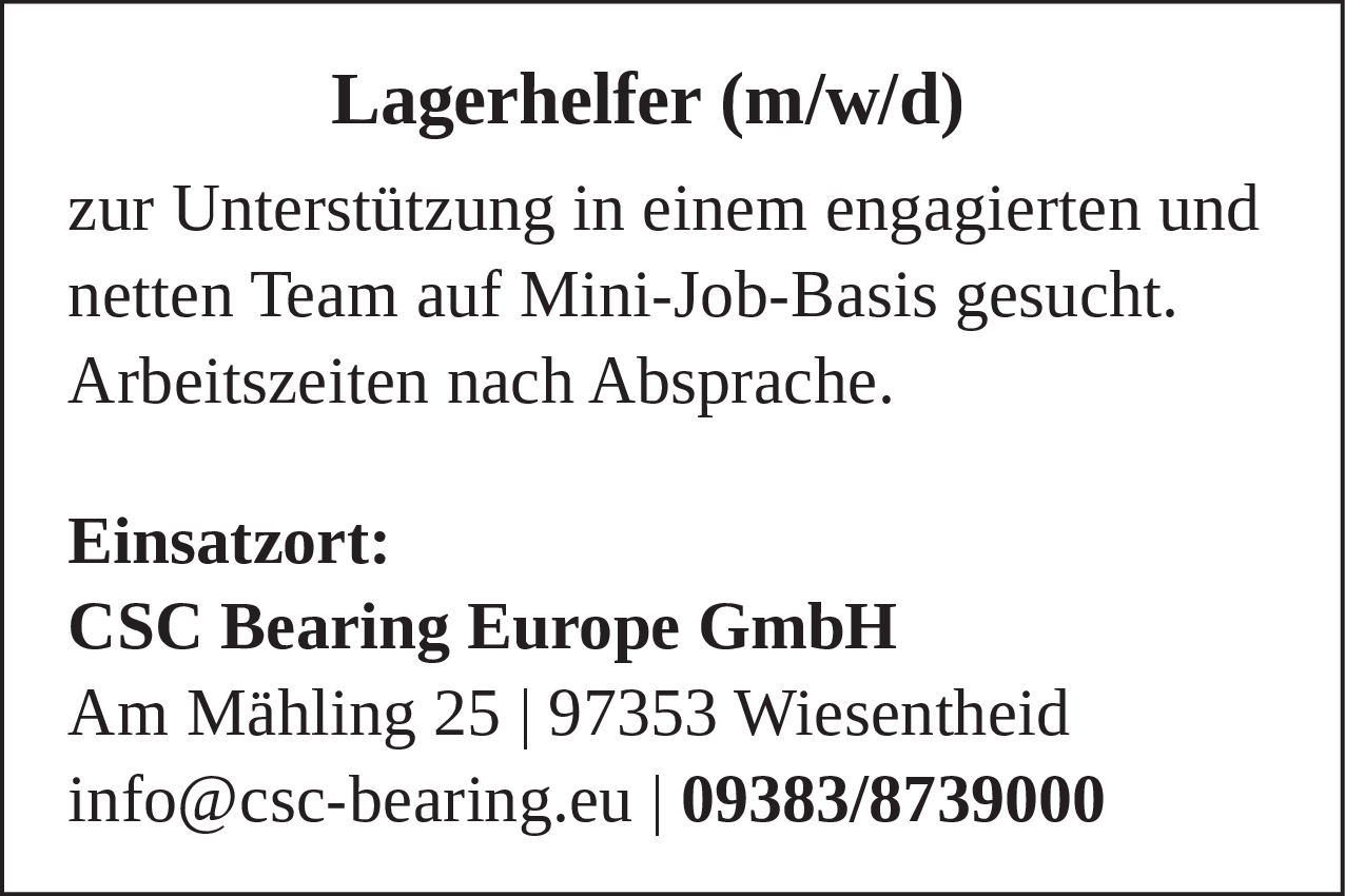 Lagerhelfer (m/w/d)