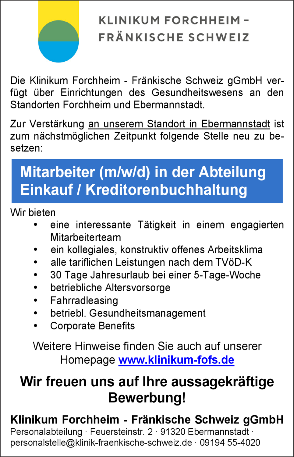 Mitarbeiter (m/w/d) in der Abteilung Einkauf / Kreditorenbuchhaltung