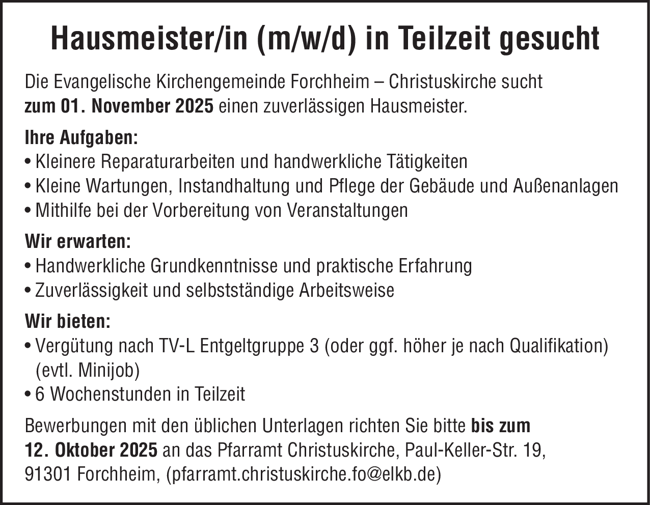 Hausmeister/in (m/w/d)