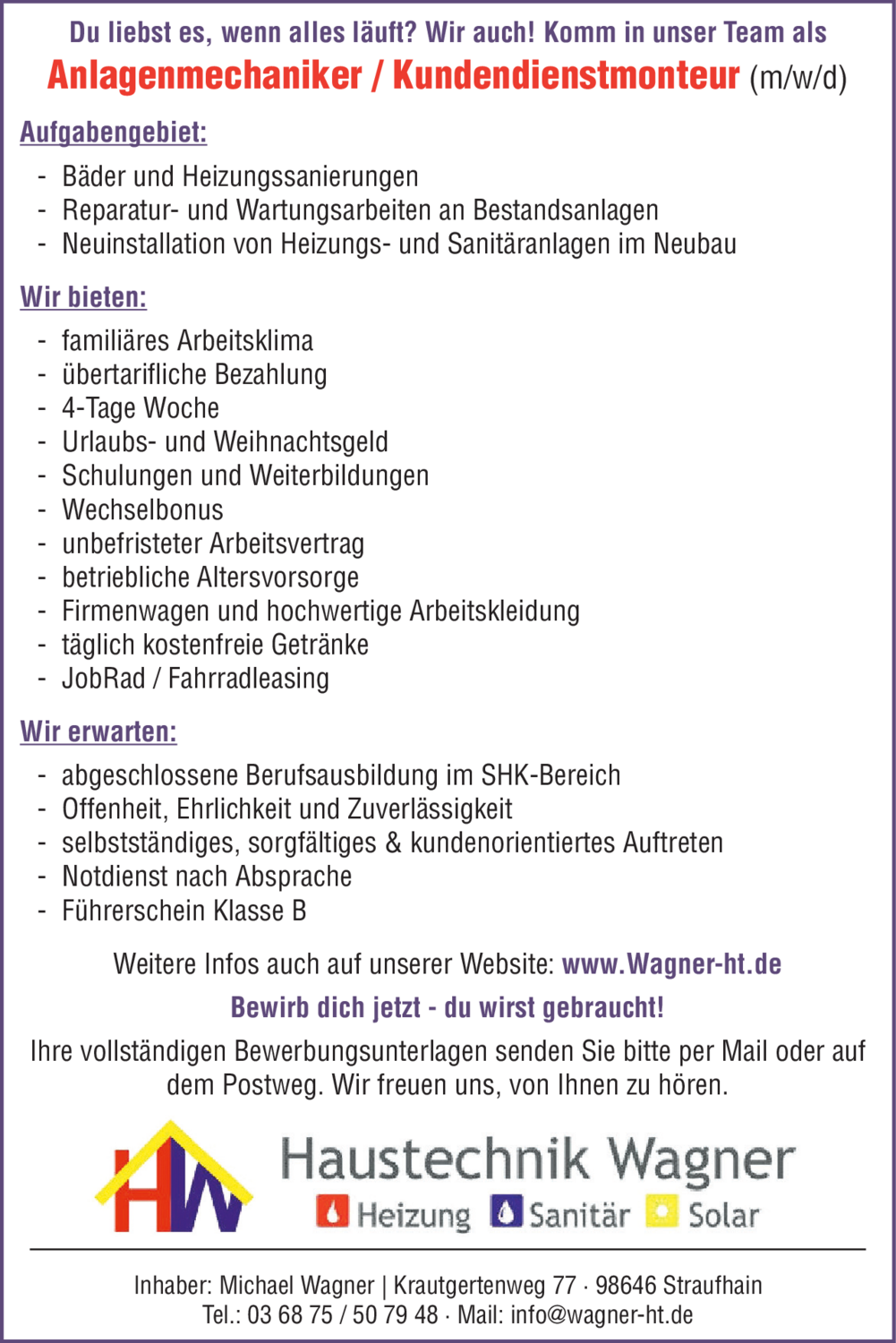 Anlagenmechaniker (m/w/d)