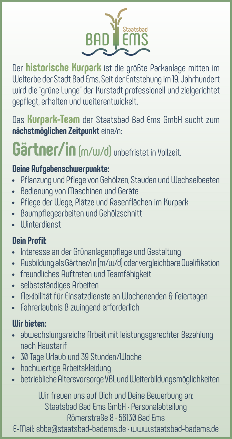 Gärtner/in (m/w/d)