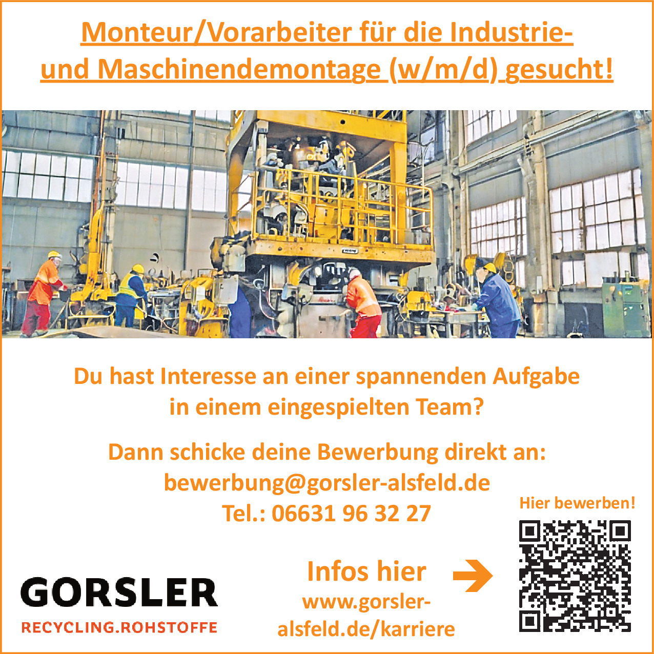 Monteur/Vorarbeiter für die Industrie- und Maschinendemontage (w/m/d)