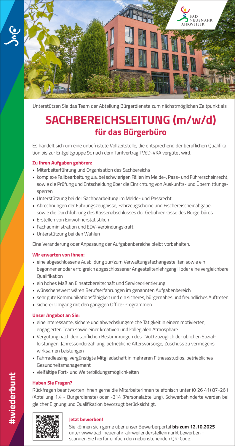 Sachbereichsleitung (m/w/d) für das Bürgerbüro