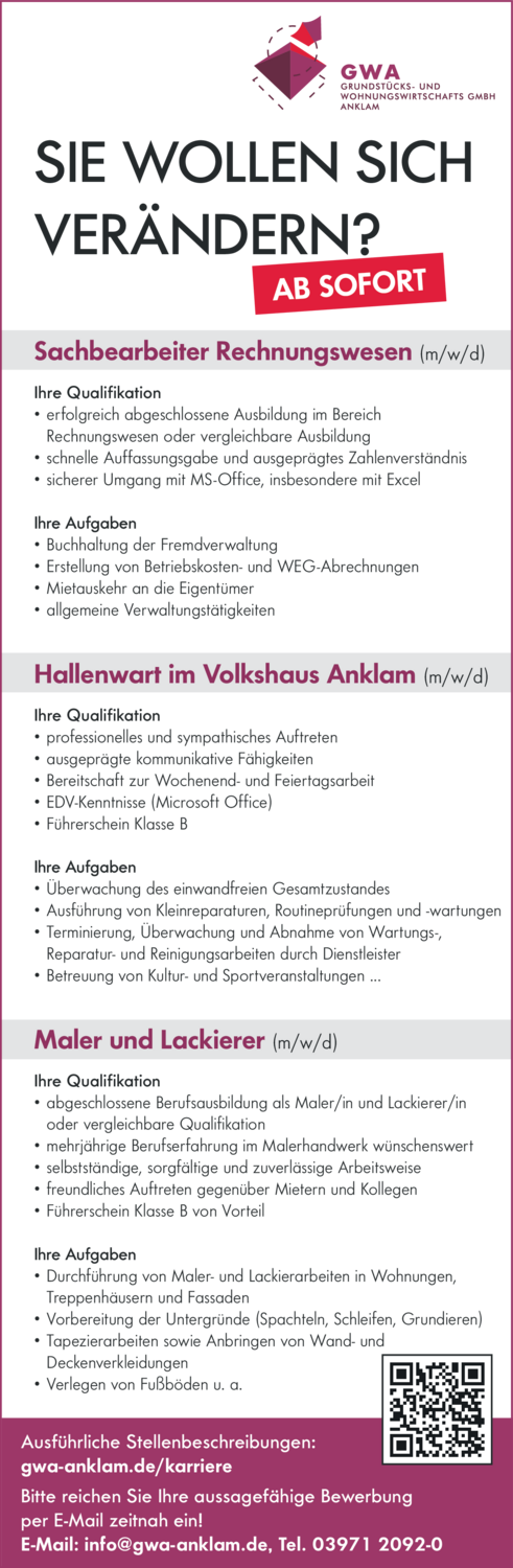 Hallenwart im Volkshaus Anklam (m/w/d)