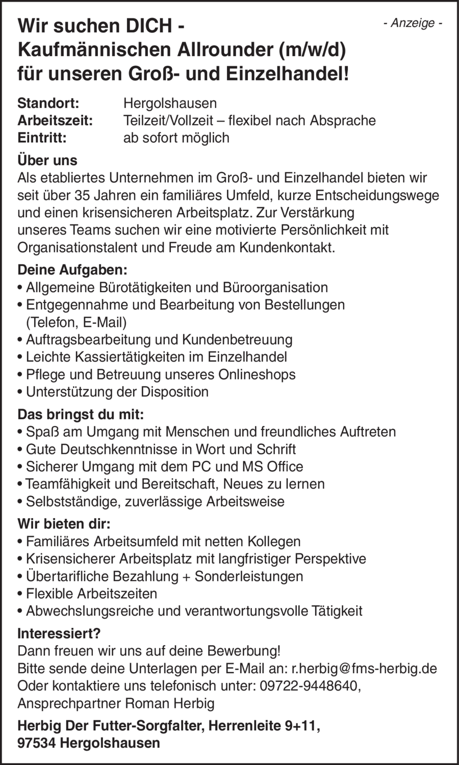 Kaufmännischer Allrounder (m/w/d)